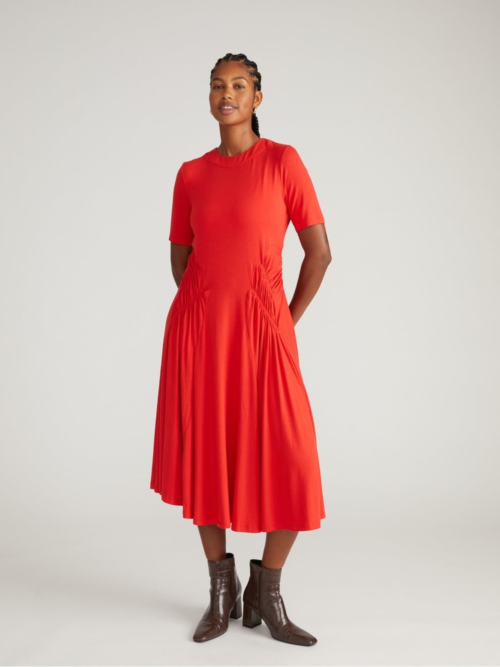Universal Standard NWT Devi Liquid Jersey Dress in Lipstick T-Shirt Midi Red